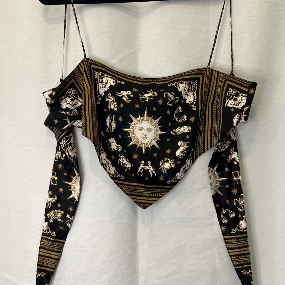Danielle Bernstein Astrology Print Crop Handkerchief Top  - M
